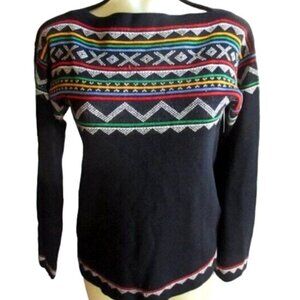 Vintage 80s True Boho Top Medium Chrome Crosstitch Print Knit Sweater by Bananas